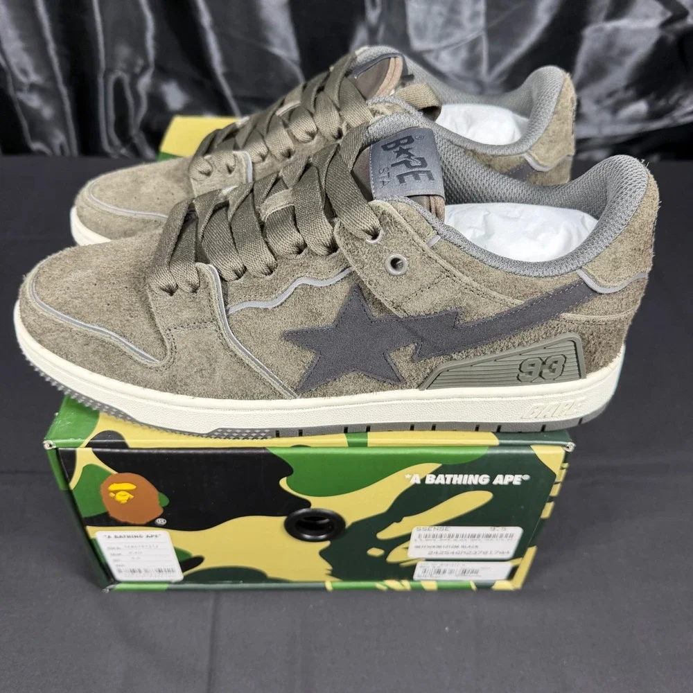A Bathing Ape Bape SK8 STA #3 M1 Black Olive Suede Sneakers 1K80191312 Mens 9.5